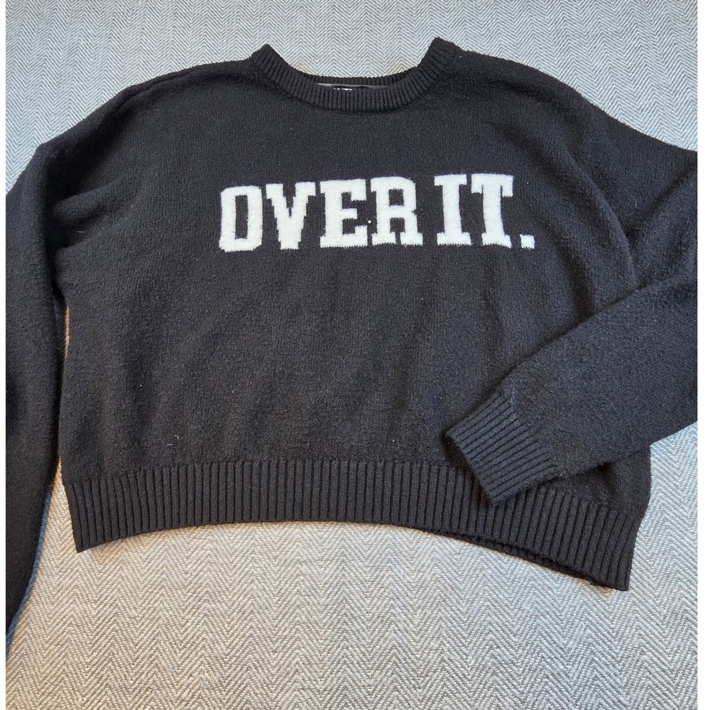No Boundaries Over It Graphic Sweater Black White Crew Neck Small 4-6 Relaxed